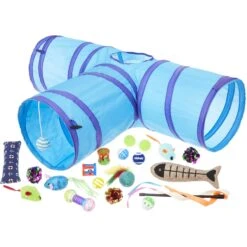 Frisco Plush, Teaser, Ball & Tri-Tunnel Variety Pack Cat Toy With Catnip, 20 Count