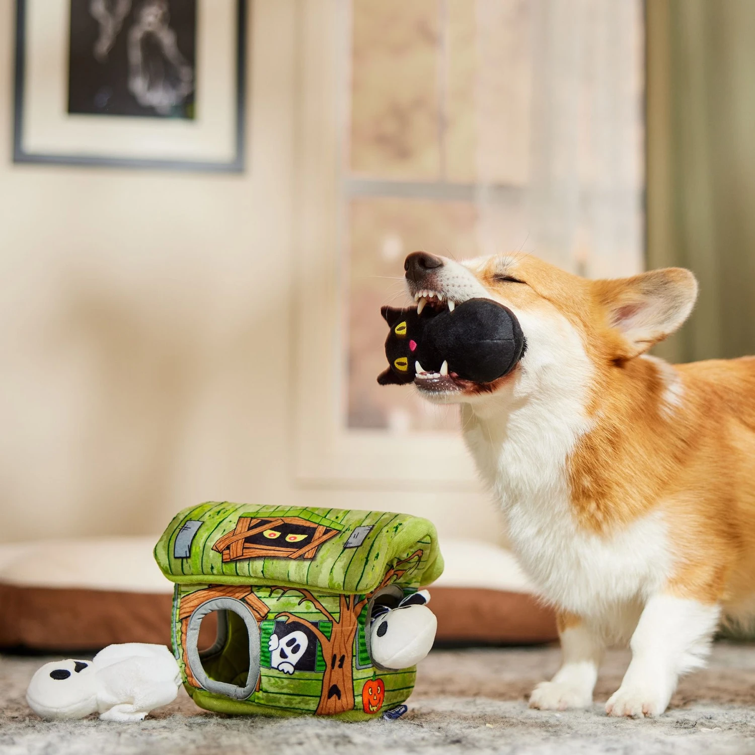 Frisco Halloween Haunted Shack Hide & Seek Puzzle Plush Squeaky Dog Toy 6 Frisco Halloween Haunted Shack Hide & Seek Puzzle Plush Squeaky Dog Toy - Image 4