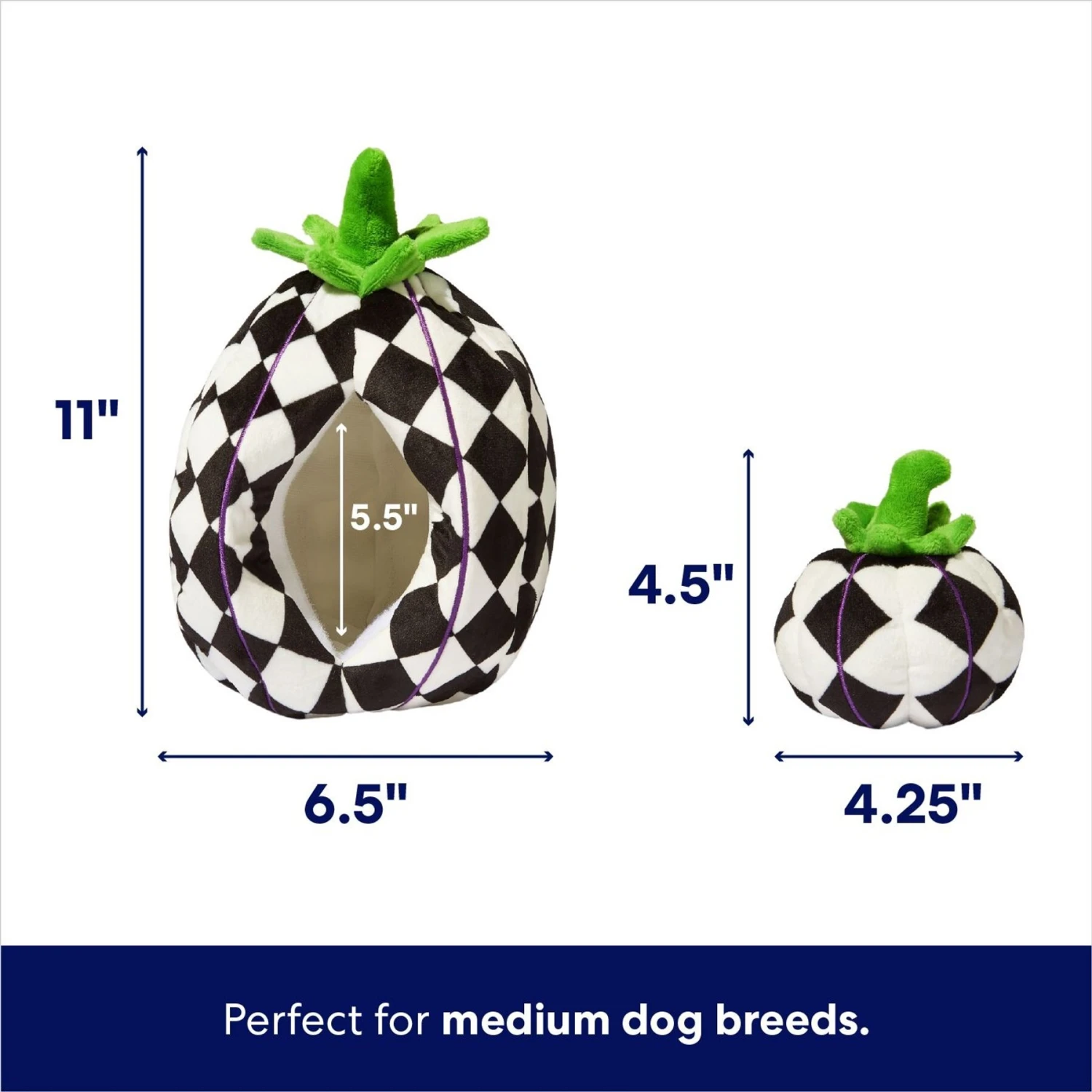 Frisco Halloween Fancy Pumpkin 2-in-1 Plush Squeaky Dog Toy 4 Frisco Halloween Fancy Pumpkin 2-in-1 Plush Squeaky Dog Toy - Image 2