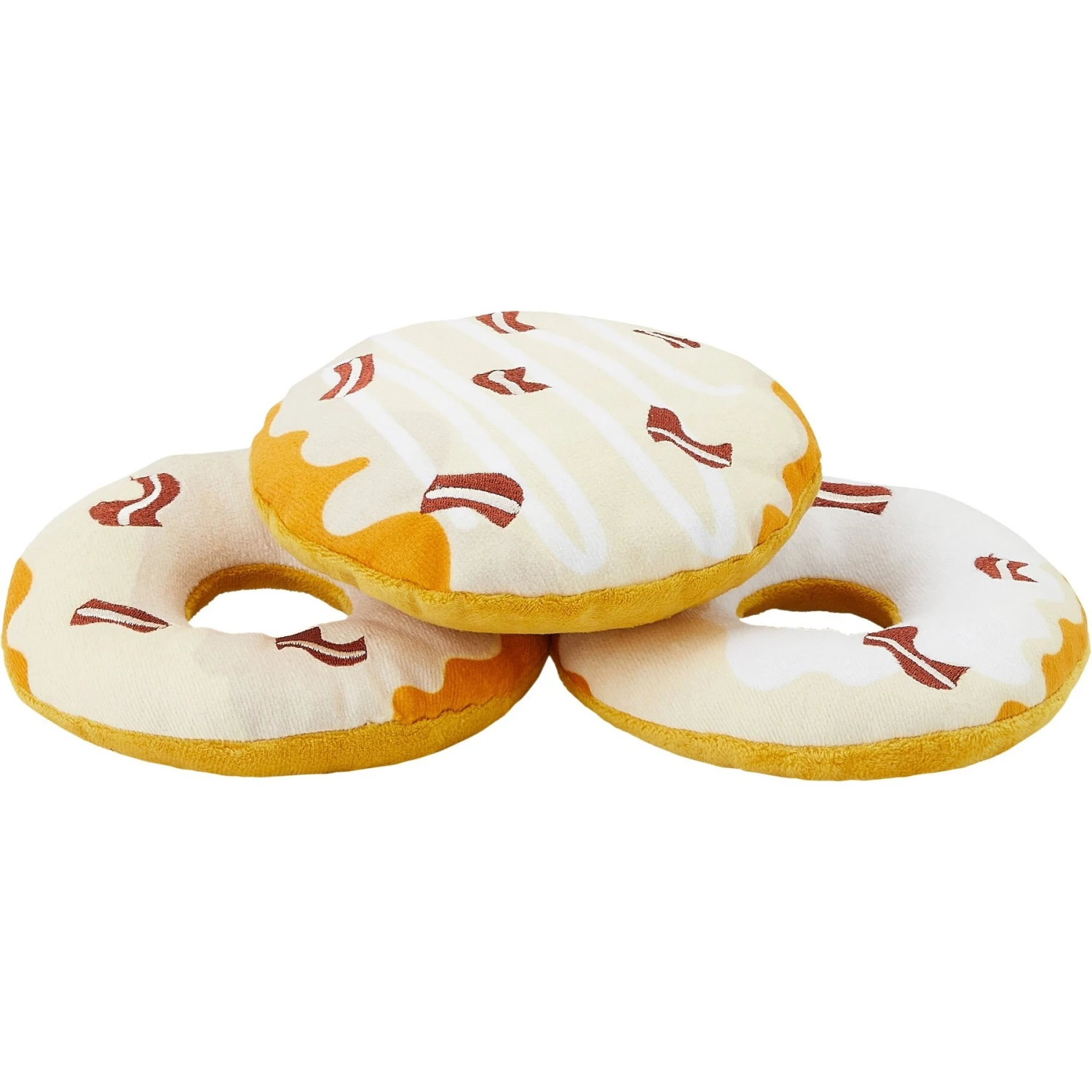 Frisco Fall Maple Bacon Donuts Plush Squeaky Dog Toy, 3 Count 3 Frisco Fall Maple Bacon Donuts Plush Squeaky Dog Toy, 3 Count