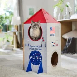 Frisco Spaceship Cardboard Cat House, 2-Story -Pet Toys Store 317721 PT4. AC SS1800 V1688677264