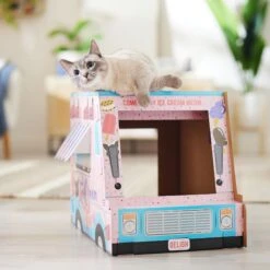 Frisco Ice Cream Truck Cardboard Cat House, 2-Story -Pet Toys Store 317729 PT3. AC SS1800 V1676566491