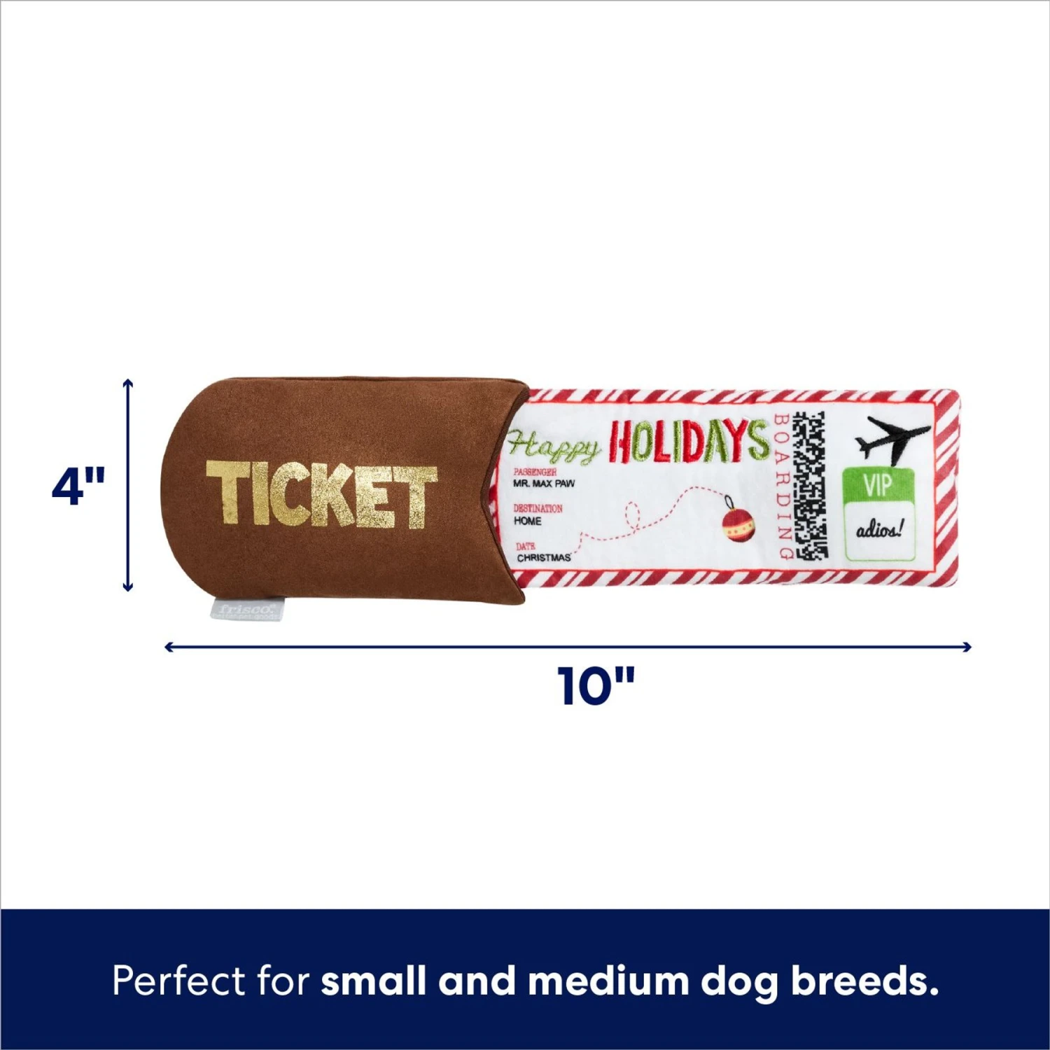 Frisco Holiday Home For The Holidays Airline Ticket Bungee Plush Squeaky Dog Toy 4 Frisco Holiday Home For The Holidays Airline Ticket Bungee Plush Squeaky Dog Toy - Image 2