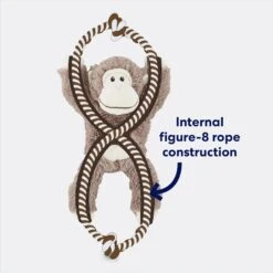 Frisco Monkey Plush With Rope Squeaky Dog Toy & Frisco Cow Plush With Inside Rope Squeaky Dog Toy -Pet Toys Store 961998 PT3. AC SS1800 V1694784008