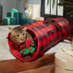 Frisco Holiday Buffalo Plaid Foldable Play Tunnel Cat Toy With Catnip & Frisco Holiday Festive Red Variety Pack Gift Box Cat Toy With Catnip, 14 Count -Pet Toys Store 986262 PT4. AC SS1800 V1698258115